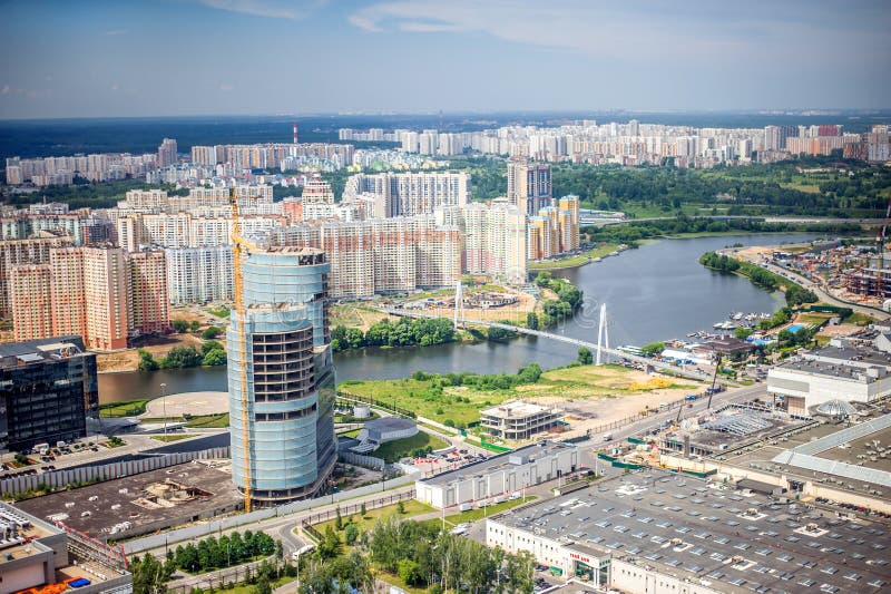 Beautiful summer bird`s eye view of Krasnogorsk royalty free stock image