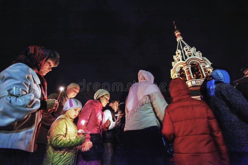 Easter: Procession around church on Easter in Russia royalty free stock image